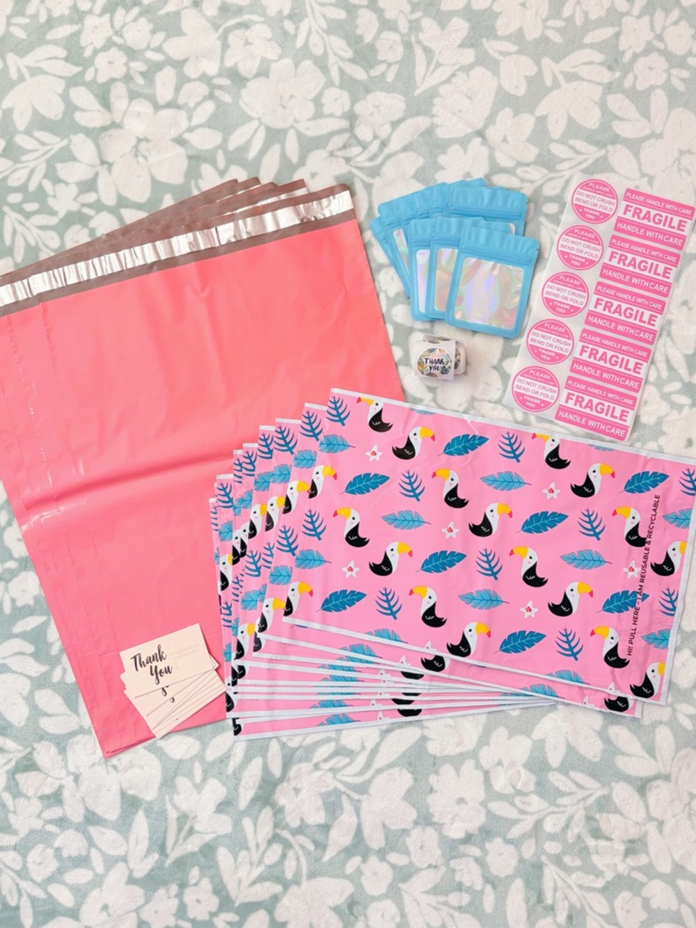 75 Piece Pink Tropical Toucan Shipping Supply Bundle 🌴🌺